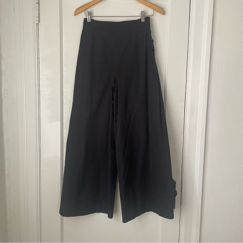 90s Vintage Chanel Black Cotton Wide Leg Sailor Pants (Spring 1998)